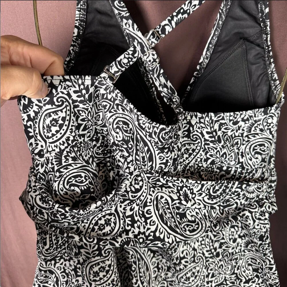 Lands'‎ End Women's XS, XS-M LONG V-Neck Plunge X Back Tankini Top Black/White